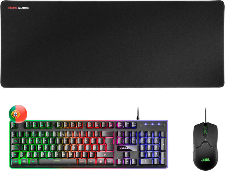 mars gaming pack premium teclado hibrido h mech raton ultra ligero 10k alfombrilla xxl tecnologia h mech iluminacion frgb rainbow raton ultra ligero 69g sensor optico de 10000 dpi switches mecanicos kailh color negro