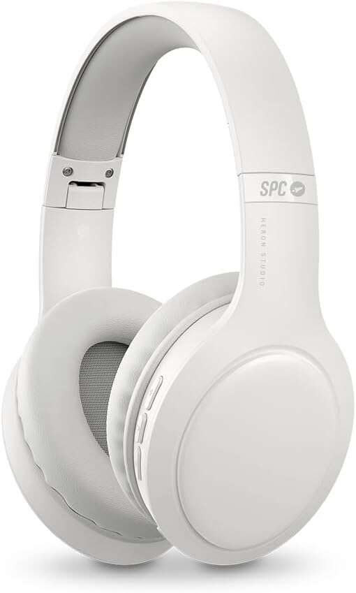 spc heron studio auriculares bluetooth conexion simultanea a dos dispositivos 30 horas de reproduccion sincronizacion automatica diseño ajustable y plegable botonera multifuncion color blanco