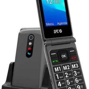 spc stella 2 telefono movil boton sos de tapa para personas mayores boton de emergencias botones y teclas grandes ayuda inteligente en remoto acceso directo a tres contactos base de carga y conector usb tipo c color titanio