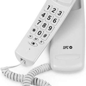 spc original lite 2 telefono fijo sin pilas sin conexion a la luz indicador luminoso 10 memorias indirectas compacto y ligero color blanco