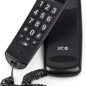 spc original lite 2 telefono fijo sin pilas sin conexion a la luz indicador luminoso 10 memorias indirectas compacto y ligero color negro