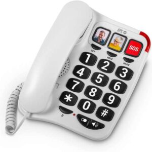 spc telefono fijo para personas mayores teclas xxl llamadas con una sola pulsacion volumen de timbre de 93db compatible con audifonos sin pilas ni conexion a la luz color blanco