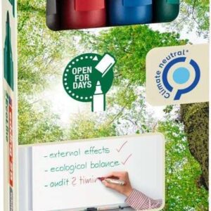 edding 28 ecoline pack de 4 rotuladores para pizarra blanca punta redonda trazo 1.5 3mm 90% de plastico reciclado borrado en seco colores surtidos