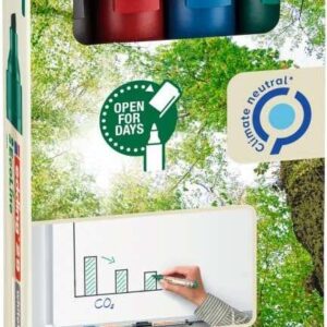 edding 29 ecoline pack de 4 rotuladores para pizarra blanca punta biselada trazo entre 1 5mm 90% de plastico reciclado borrado en seco colores surtidos