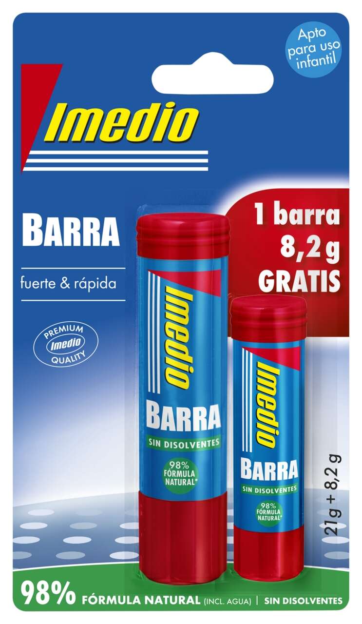 imedio pack de 2 barras de pegamento 1x 21grs + 1x 8.2grs sin disolventes lavable apto para uso escolar