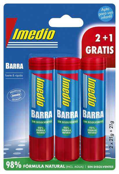 imedio pack de 3 barras de pegamento de 21grs sin disolventes lavable apto para uso escolar
