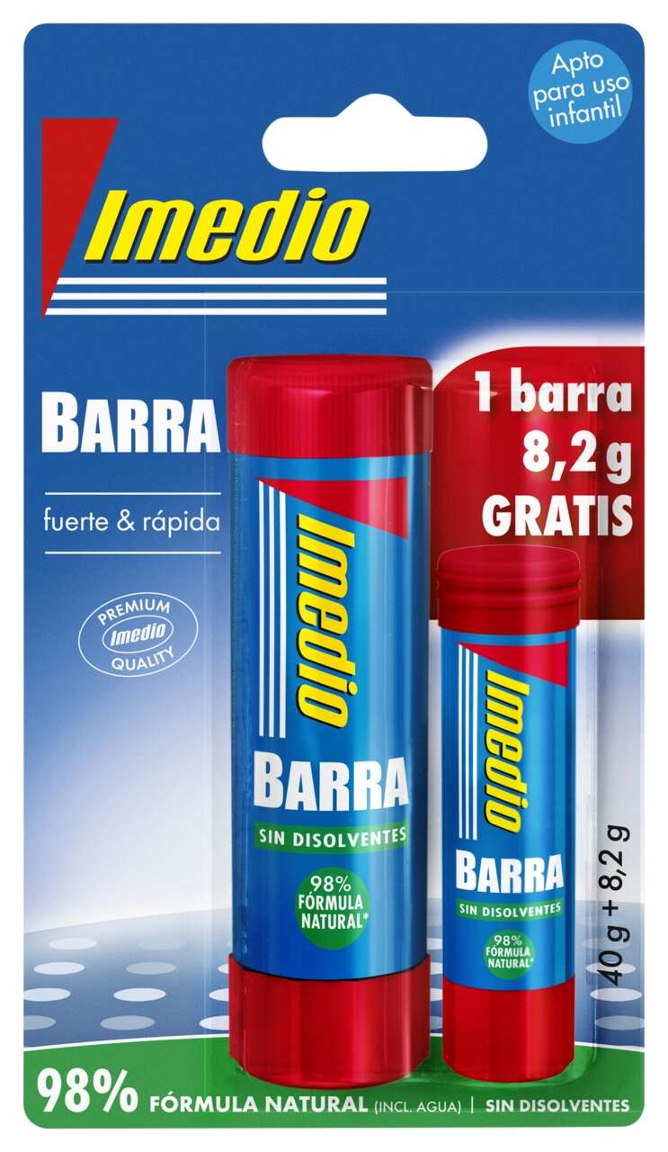imedio pack de 2 barras de pegamento de 1x 40grs + 1x 8.2grs sin disolventes lavable apto para uso escolar