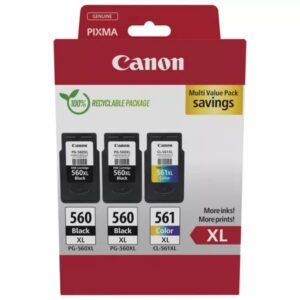 canon pg 560xl + cl 561xl pack de 3 cartuchos de tinta originales 3712c009