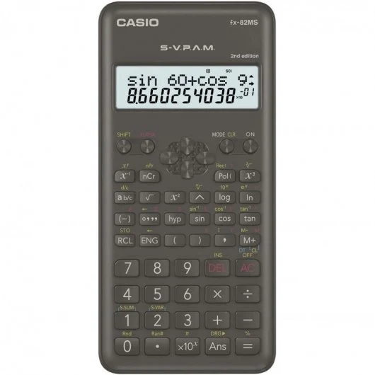 casio calculadora cientifica fx 82ms 2ª ed. pantalla lcd de 2 lineas 240 funciones integradas 8 memorias de variables calculo de porcentajes alimentacion 1 pila aa