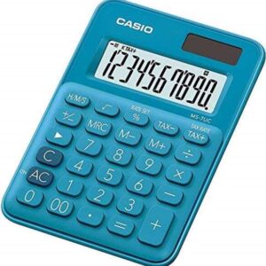 casio ms 7uc calculadora de escritorio 10 digitos tecla doble cero marcadores de coma de 3 digitos pulsacion de teclas simultanea alimentacion solar y pilas color azul