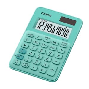casio ms 7uc calculadora de escritorio 10 digitos tecla doble cero marcadores de coma de 3 digitos pulsacion de teclas simultanea alimentacion solar y pilas color verde
