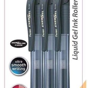 pentel energel x pack de 3 boligrafos de bola retractiles tinta gel punta 0.7mm trazo 0.35mm recargable grip de agarre 50% de materiales reciclados color negro