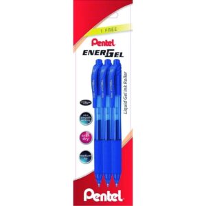 pentel energel x pack de 3 boligrafos de bola retractiles tinta gel punta 0.7mm trazo 0.35mm recargable grip de agarre 50% de materiales reciclados color azul