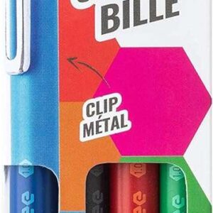 pentel izee pack de 4 boligrafos de bola retractiles punta 0.7mm trazo 0.35mm clip de metal colores negro, azul, rojo y verde