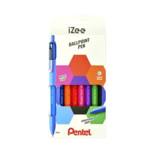 pentel izee pack de 8 boligrafos de bola retractiles punta 0.7mm trazo 0.35mm clip de metal colores surtidos