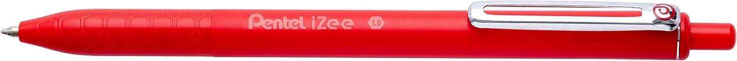 pentel izee boligrafo de bola retractil punta 0.7mm trazo 0.35mm clip de metal color rojo