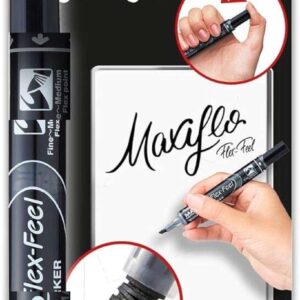 pentel maxiflo flex feel pack de 4 rotuladores para pizarra blanca punta flexible 4.6mm dosificacion de tinta mediante embolo colores negro, azul, rojo y verde