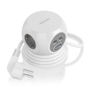 aisens regleta de enchufes sobremesa multifuncion con 3 tomas + 2xusb c 2xusb a 1.4m color blanco