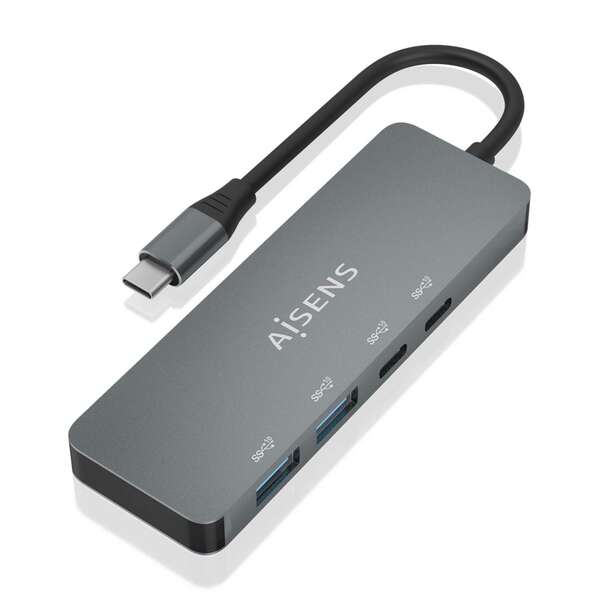 aisens hub usb 3.2 gen2 10g usb c usb c/m 2xusb c/h 2xusb a/h 15cm color gris