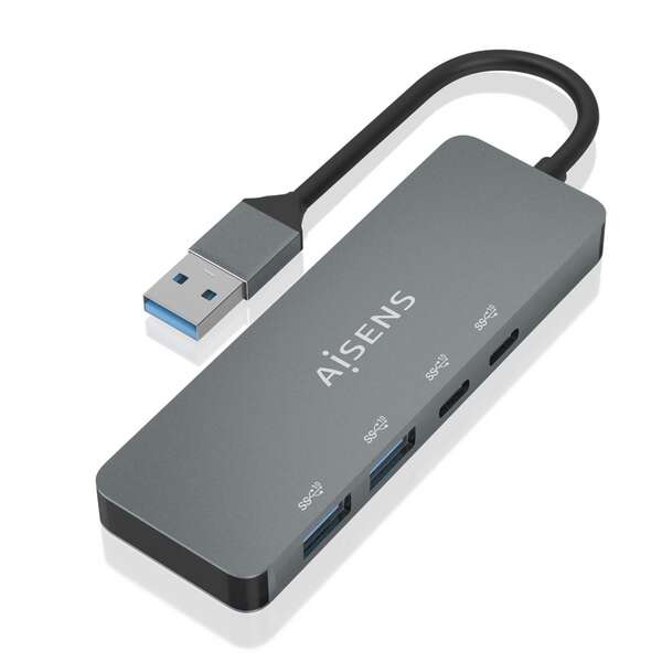 aisens hub usb 3.2 gen2 10g usb a usb a/m 2xusb c/h 2xusb a/h 15cm color gris