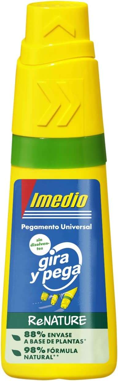 imedio gira y pega renature pegamento universal sin disolventes 35ml aplicador giratorio 3 posiciones envase 88% de origen vegetal