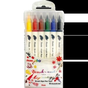 pentel brush sing pen twin pack de 6 rotuladores con doble punta de pincel flexible punta ancha 1 4mm, punta fina 0,2 2mm colores surtidos