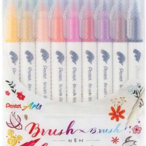 pentel brush sing pen twin pack de 18 rotuladores con doble punta de pincel flexible punta ancha 1 4mm, punta fina 0,2 2mm colores surtidos