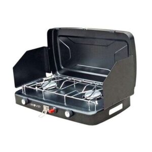 muvip cocina de gas 2 fuegos + protectores contra viento protectores contra el viento base antideslizante color negro
