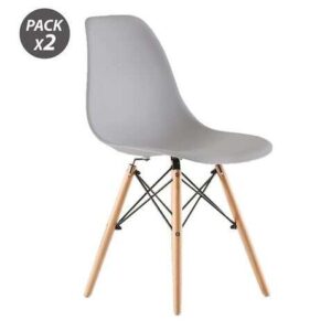 muvip pack 2 sillas design d100 patas macizas de madera color gris