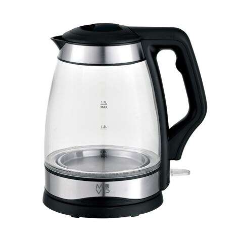 muvip hervidor de agua cristal inox 1.7 litros 2200w indicador de nivel de agua base giratoria 360º color negro