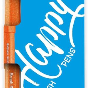 pentel brush sing pen happy pack de 4 rotuladores con punta de pincel lineas finas o gruesas dependiendo de la presion fabricados con 81% de plasticos recicldos colores azul cielo, naranja, violeta y rosa