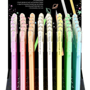 pentel hybrid milky expositor de 48 boligrafos de bola punta fina 0.8mm trazo 0.4mm tinta de gel opaca colores surtidos