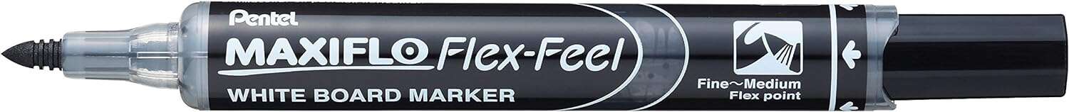 pentel maxiflo flex feel rotulador para pizarra blanca punta flexible 4.6mm trazo de 1 a 5mm dosificacion de tinta mediante embolo color negro