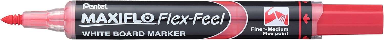 pentel maxiflo flex feel rotulador para pizarra blanca punta flexible 4.6mm trazo de 1 a 5mm dosificacion de tinta mediante embolo color rojo