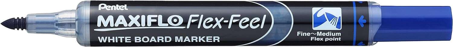 pentel maxiflo flex feel rotulador para pizarra blanca punta flexible 4.6mm trazo de 1 a 5mm dosificacion de tinta mediante embolo color azul