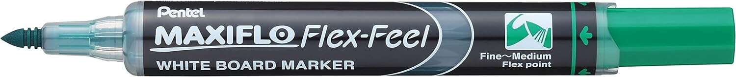 pentel maxiflo flex feel rotulador para pizarra blanca punta flexible 4.6mm trazo de 1 a 5mm dosificacion de tinta mediante embolo color verde