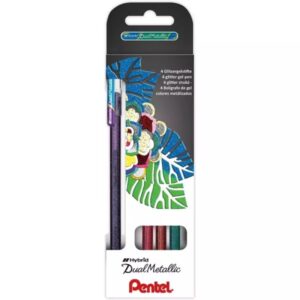 pentel hybrid dual metallic pack de 4 boligrafos de bola con tinta gel brillante punta 1mm trazo 0.5mm colores brillantes surtidos