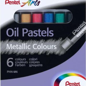 pentel oil pastels pack de 6 pasteles oleo metalicos blandos, cremosos y de secado lento colores metalicos surtidos