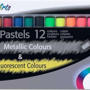 pentel oil pastels pack de 12 pasteles oleo 6 metalicos y 6 fluorescentes blandos, cremosos y de secado lento colores metalicos y fluorescentes surtidos