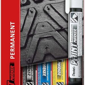 pentel pentools pack de 4 rotuladores permanentes paint marker punta conica 4.6mm trazo 3mm impermeable, resistente a la luz secado rapido colores negro, azul, amarillo y blanco