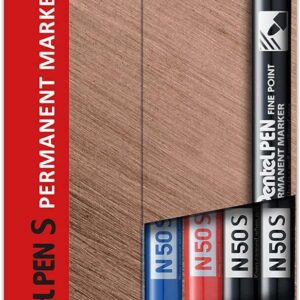 pentel pentools pack de 4 rotuladores permanentes industriales pentel pen n50s punta conica resistente y duradera trazo 1mm resistente a agua y luz colores 2x negro, azul, y rojo