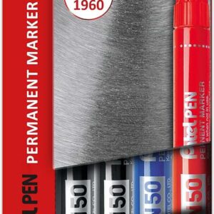 pentel pentools pack de 4 rotuladores permanentes industriales pentel pen n50 punta conica resistente y duradera trazo 2mm resistente a agua y luz colores 2x negro, azul, y rojo
