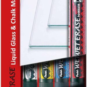 pentel pentools pack de 4 rotuladores de tiza liquida wet erase punta biselada reversible 2 4mm resistente a la intemperie sobre vidrio colores blanco, azul, amarillo y rojo