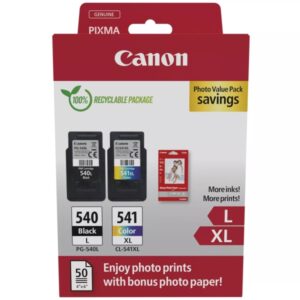 canon pg540l negro + cl541xl color pack de 2 cartuchos de tinta originales 50 hojas de papel fotografico 5224b012/5224b007/5224b005/5222b013/5222b014