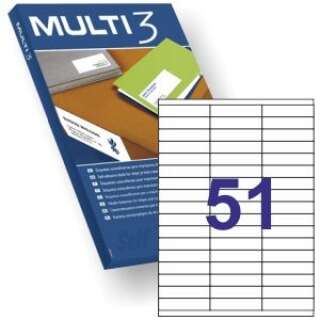 multi3 pack de 5100 etiquetas blancas tamaño 70x16.9mm 100 hojas x 51 etiquetas aptas para imprimir laser y tinta