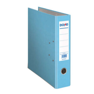 dohe archivador de palanca tamaño folio lomo ancho 70mm ollao, rado y tarjetero en el lomo carton forrado con polipropileno cantoneras metalicas color azul claro