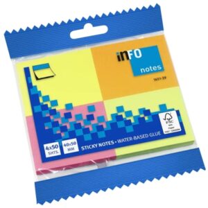 global notes info brillant pack de 4 blocs de 50 notas adhesivas 50 x 40mm certificacion fsc™ colores amarillo, naranja, rosa y verde