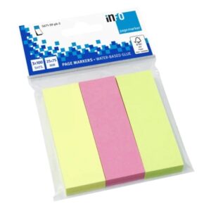 global notes info pack de 3 blocs de 100 marcadores de pagina 75 x 25mm certificacion fsc™ colores amarillo, verde y rosa