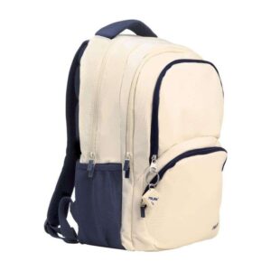 milan serie 1918 mochila escolar 25l 3 bolsillos delanteros + 2 bolsillos laterales asas regulables y acolchadas tamaño 46,5x30x17cm color beige/azul oscuro