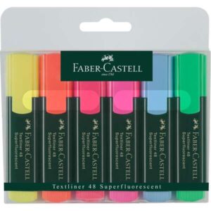 faber castell textliner 48 pack de 6 marcadores fluorescentes punta biselada trazo entre 1.2mm y 5mm tinta con base de agua colores surtidos